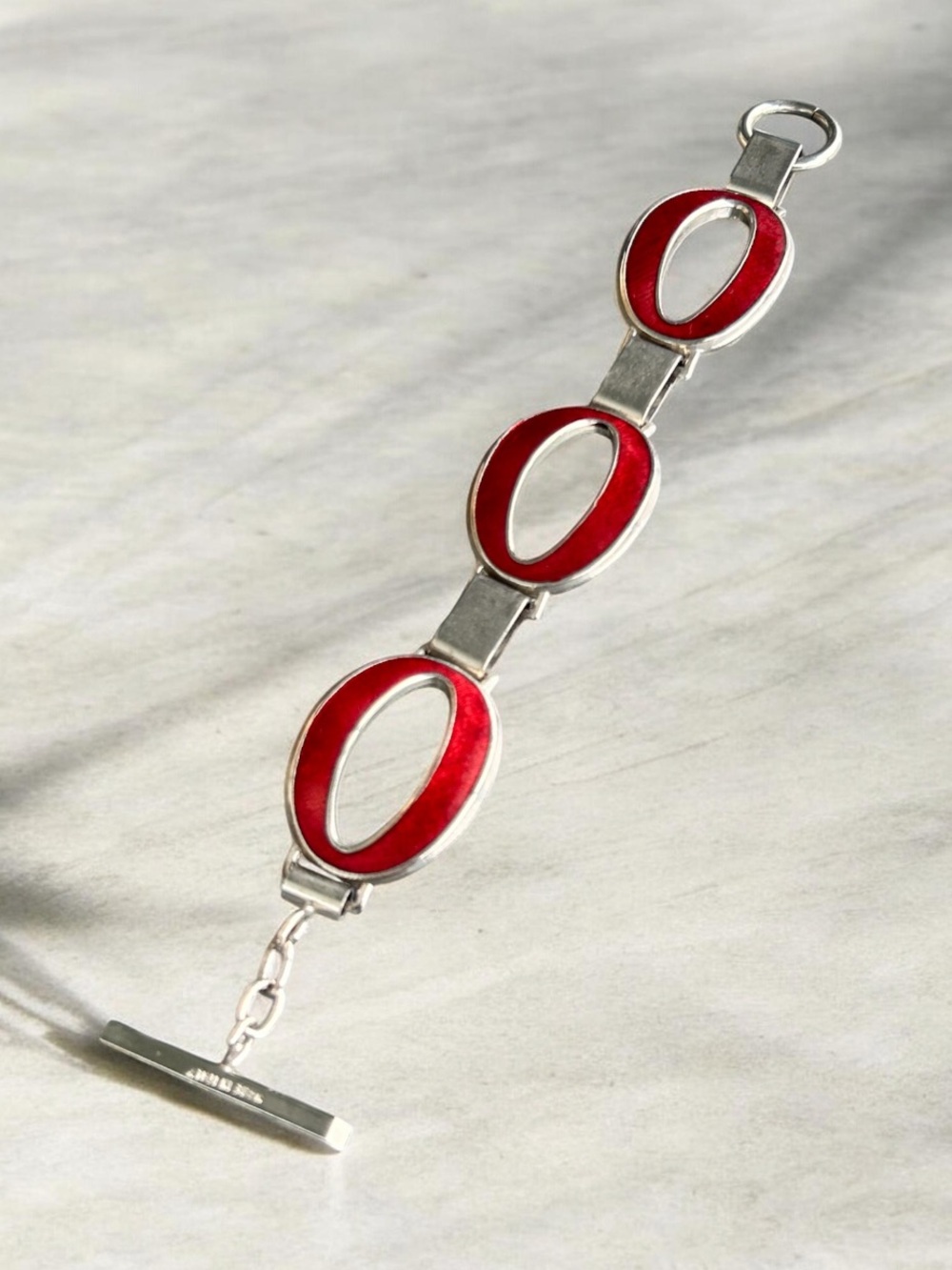 Vintage Italian Modernist Enamel Retro Oval Link Bracelet